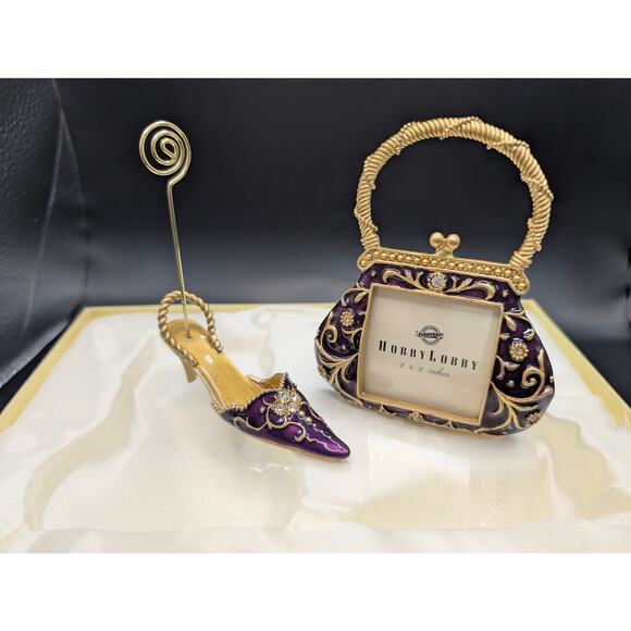 Gift Set Handbag Photo Frame and High-Heeled Shoe Card Holder, Purple - Picture 8 of 10
